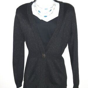 Black Sparkly One-Button Sweater by Laura Michelle * Medium